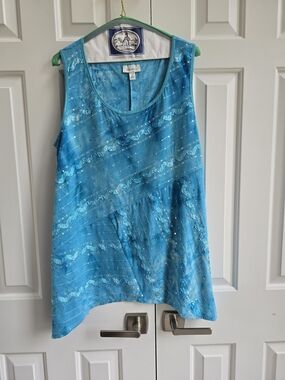 Dressbarn Turquoise Sequined Sleeveless Tank